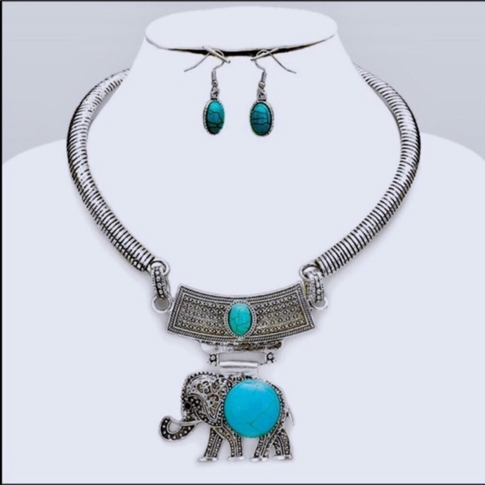 Turquoise elephant necklace set